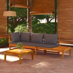 Salon de jardin 3 pcs avec coussins gris fonc&eacute; Bois d'acacia