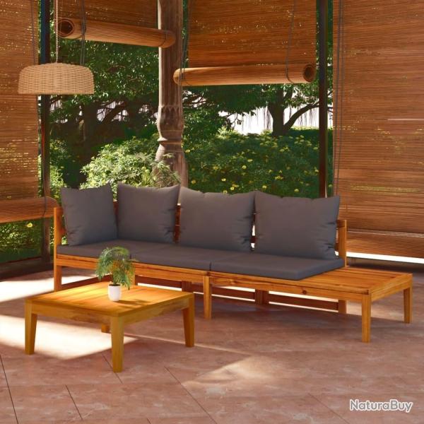 Salon de jardin 3 pcs avec coussins gris fonc� Bois d'acacia alsavelo