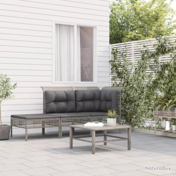Salon de jardin 3 pcs avec coussins Gris R�sine tress�e alsavelo
