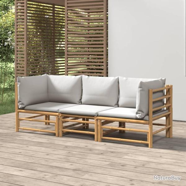 Salon de jardin 3 pcs avec coussins gris clair bambou alsavelo
