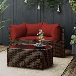 Salon de jardin 3 pcs avec coussins marron r&eacute;sine tress&eacute;e