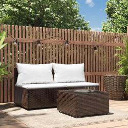 Salon de jardin 3 pcs avec coussins marron r&eacute;sine tress&eacute;e