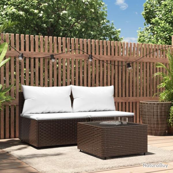 Salon de jardin 3 pcs avec coussins marron r�sine tress�e