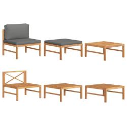 Salon de jardin 3 pcs avec coussins gris fonc&eacute; Bois de teck