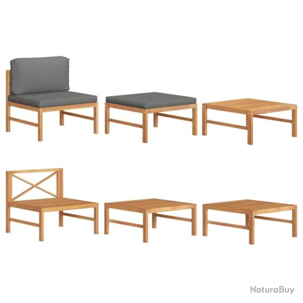 Salon de jardin 3 pcs avec coussins gris fonc� Bois de teck