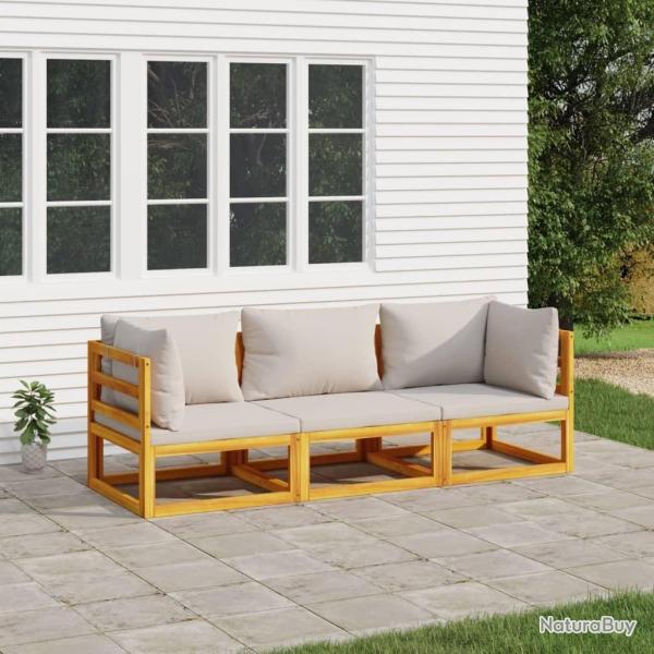 Salon de jardin 3 pcs avec coussins gris clair bois massif alsavelo