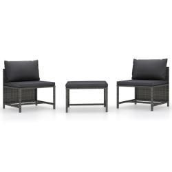 Salon de jardin 3 pcs avec coussins Gris R&eacute;sine tress&eacute;e