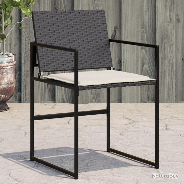 Chaises de jardin lot de 4 avec coussins noir r�sine tress�e