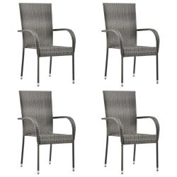 Chaises empilables d'ext&eacute;rieur lot de 4 Gris R&eacute;sine tress&eacute;e