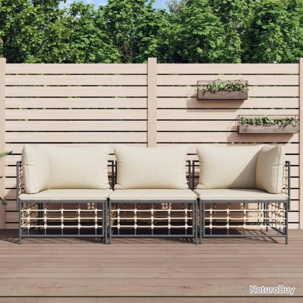 Salon de jardin 3 pcs avec coussins anthracite r�sine tress�e alsavelo