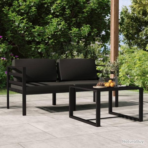 Salon de jardin 3 pcs avec coussins Aluminium Anthracite alsavelo