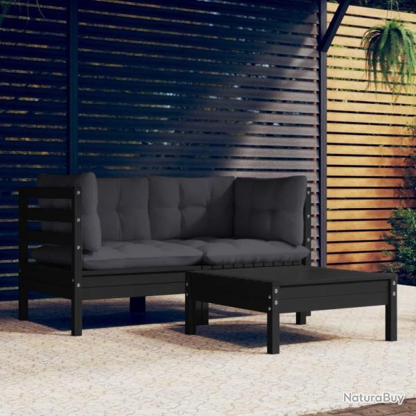 Salon de jardin 3 pcs avec coussins anthracite bois de pin alsavelo