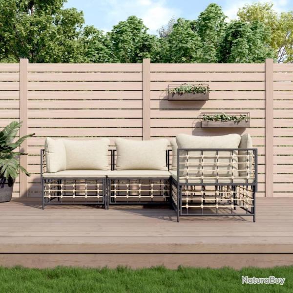 Salon de jardin 4 pcs avec coussins anthracite r�sine tress�e alsavelo