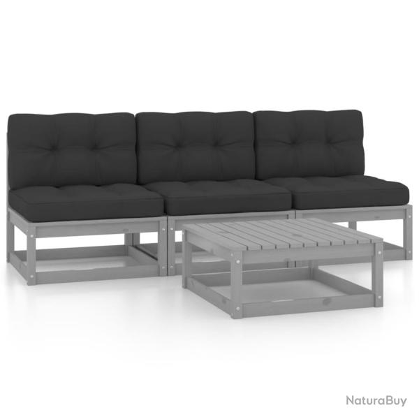 Salon de jardin 4 pcs avec coussins Bois de pin massif alsavelo