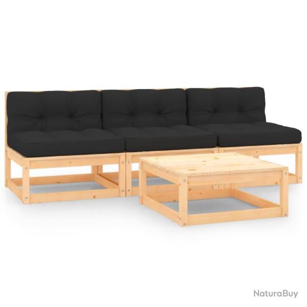 Salon de jardin 4 pcs avec coussins Bois de pin massif alsavelo