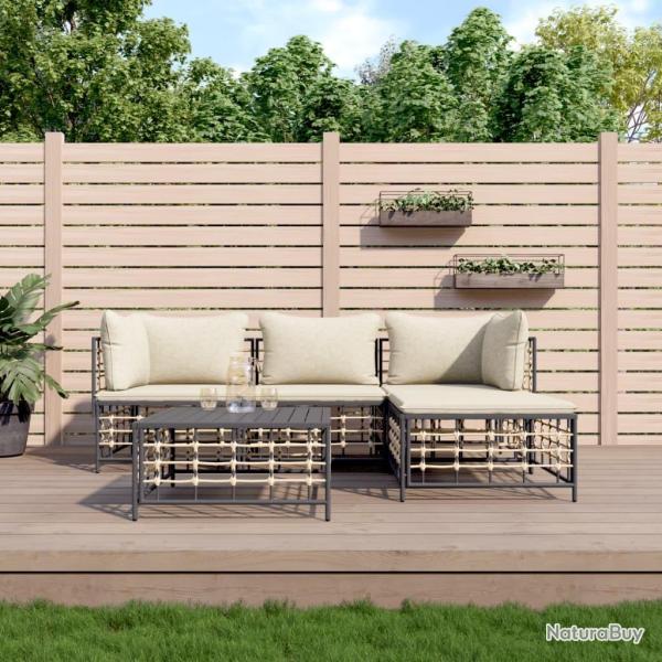 Salon de jardin 4 pcs avec coussins anthracite r�sine tress�e alsavelo