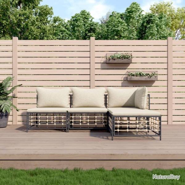 Salon de jardin 4 pcs avec coussins anthracite r�sine tress�e alsavelo
