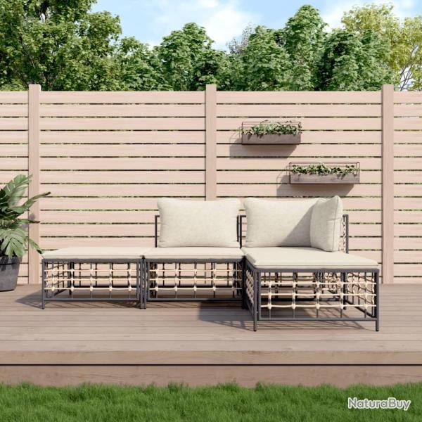 Salon de jardin 4 pcs avec coussins anthracite r�sine tress�e alsavelo