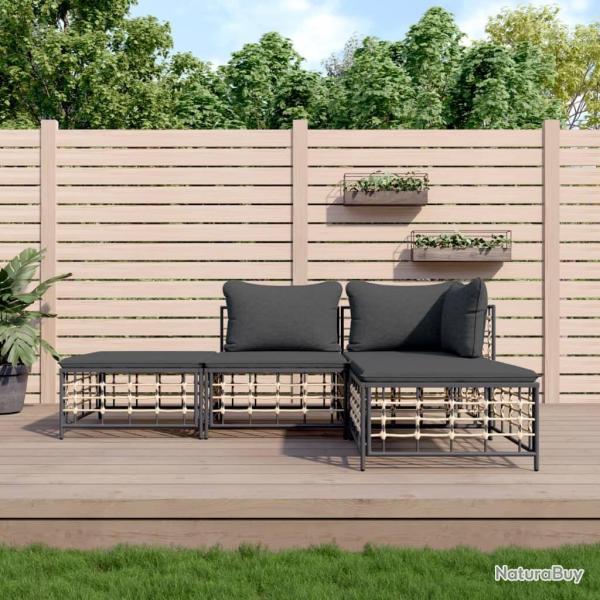Salon de jardin 4 pcs avec coussins anthracite r�sine tress�e