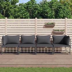Salon de jardin 4 pcs avec coussins anthracite r&eacute;sine tress&eacute;e