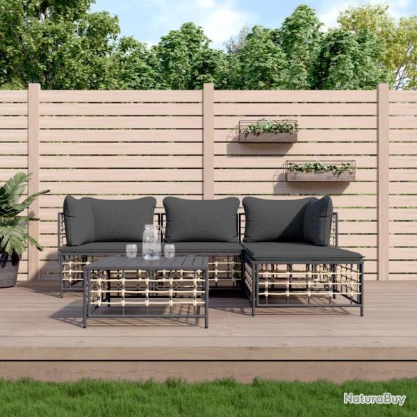 Salon de jardin 4 pcs avec coussins anthracite r�sine tress�e