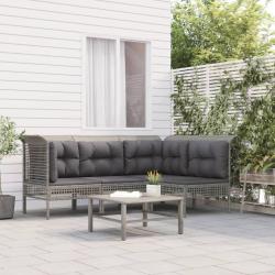Salon de jardin 4 pcs avec coussins Gris R&eacute;sine tress&eacute;e alsavelo