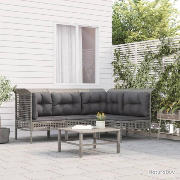Salon de jardin 4 pcs avec coussins Gris R�sine tress�e alsavelo