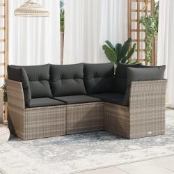 Salon de jardin 4 pcs avec coussins gris clair r&eacute;sine tress&eacute;e