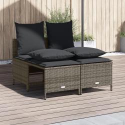 Salon de jardin 4 pcs avec coussins gris r&eacute;sine tress&eacute;e