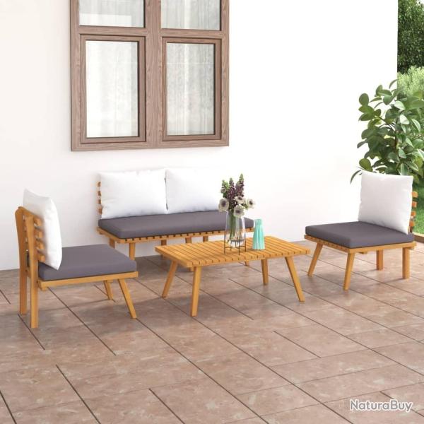 Salon de jardin 4 pcs avec coussins Bois d'acacia solide alsavelo