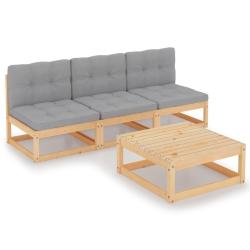 Salon de jardin 4 pcs avec coussins Bois de pin massif alsavelo