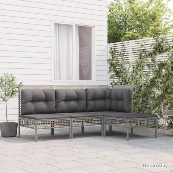 Salon de jardin 4 pcs avec coussins Gris R�sine tress�e alsavelo