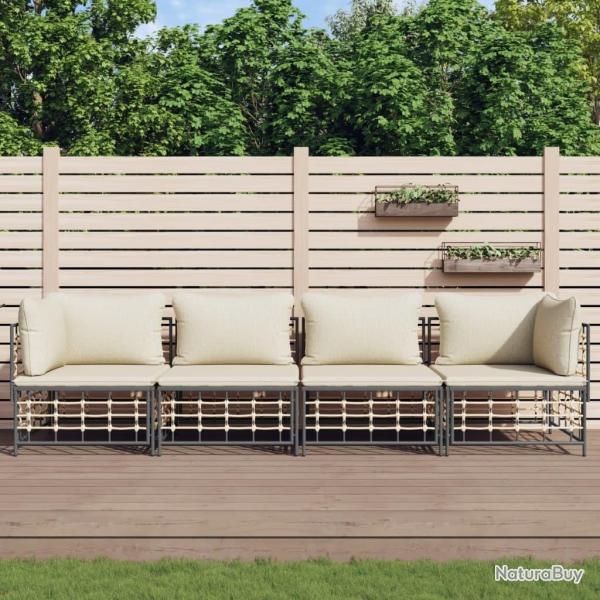 Salon de jardin 4 pcs avec coussins anthracite rsine tresse alsavelo