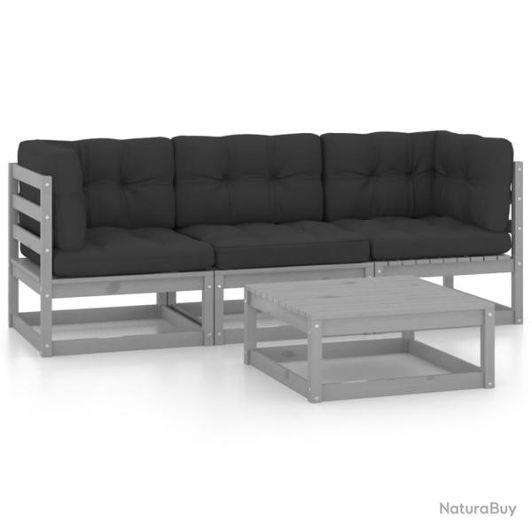 Salon de jardin 4 pcs avec coussins Bois de pin massif alsavelo