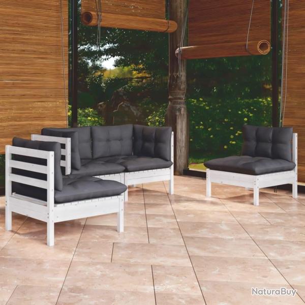Salon de jardin 4 pcs avec coussins bois de pin massif alsavelo