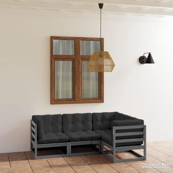 Salon de jardin 4 pcs avec coussins Bois de pin massif alsavelo