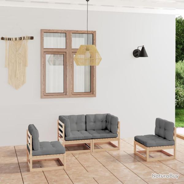 Salon de jardin 4 pcs avec coussins Bois de pin massif alsavelo