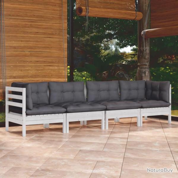 Salon de jardin 4 pcs avec coussins bois de pin massif alsavelo