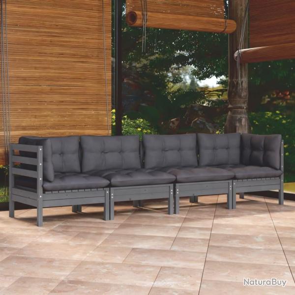 Salon de jardin 4 pcs avec coussins bois de pin massif alsavelo