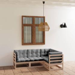 Salon de jardin 4 pcs avec coussins Bois de pin massif alsavelo