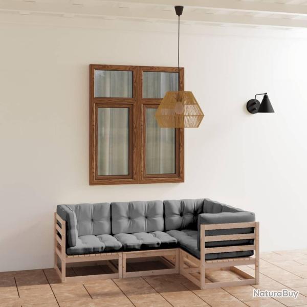 Salon de jardin 4 pcs avec coussins Bois de pin massif