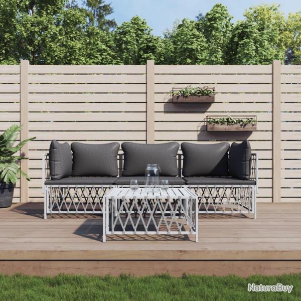 Salon de jardin 4 pcs avec coussins blanc acier