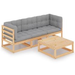Salon de jardin 4 pcs avec coussins Bois de pin massif alsavelo