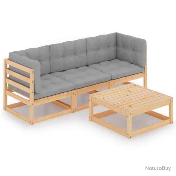 Salon de jardin 4 pcs avec coussins Bois de pin massif alsavelo