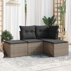 Salon de jardin 4 pcs avec coussins gris r&eacute;sine tress&eacute;e alsavelo