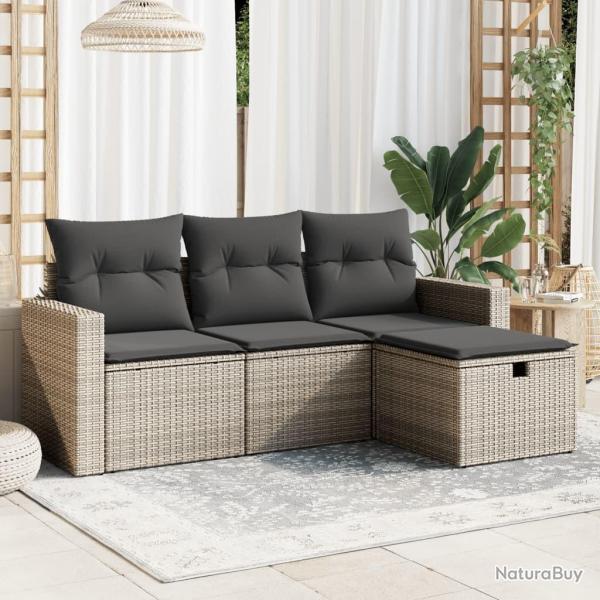 Salon de jardin 4 pcs avec coussins gris r�sine tress�e