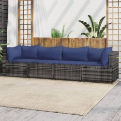 Salon de jardin 4 pcs avec coussins Gris R&eacute;sine tress&eacute;e alsavelo
