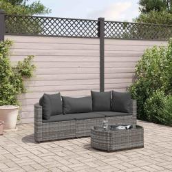 Salon de jardin 4 pcs avec coussins gris r&eacute;sine tress&eacute;e