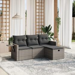Salon de jardin 4 pcs avec coussins gris r&eacute;sine tress&eacute;e alsavelo