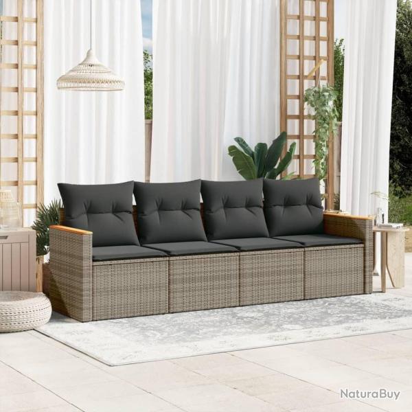 Salon de jardin 4 pcs avec coussins gris r�sine tress�e